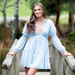 Altar’d State Baby Blue Long-sleeve Mini Dress